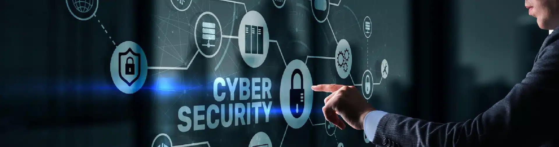 Digital screen displaying cybersecurity controls and data protection symbols