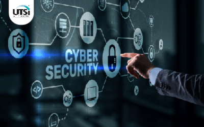 Hand interacting with digital cybersecurity interface showing network protection icons